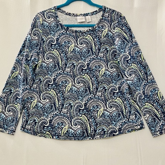 Weekends by Chico's Multicolor Paisley Long Sleeve Tee 95% Cotton Chico Size 2 - Picture 1 of 6